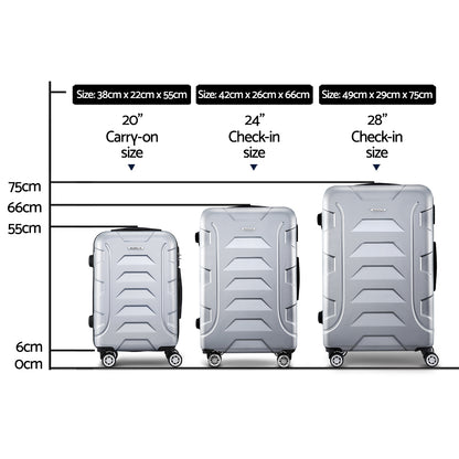 Wanderlite 3Set 20-24-28 Inch Luggage with TSA Lock Spinner Carry On Hard Shell Travel Suitcase Luggage Case LUG-ABS-BOS-3SET-SV