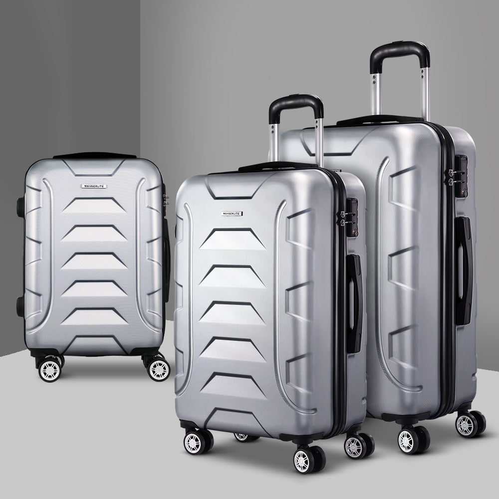 Wanderlite 3Set 20-24-28 Inch Luggage with TSA Lock Spinner Carry On Hard Shell Travel Suitcase Luggage Case LUG-ABS-BOS-3SET-SV