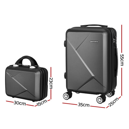 Wanderlite 2Set 20 Inch Luggage Case with 12 Inch Handheld Luggage Box Hard Shell Travel Suitcase TSA Lock LUG-ABS-CB-12-20-BK