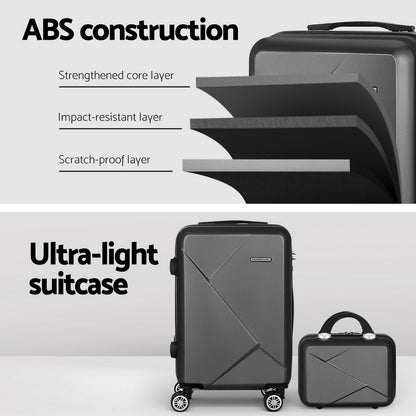 Wanderlite 2Set 20 Inch Luggage Case with 12 Inch Handheld Luggage Box Hard Shell Travel Suitcase TSA Lock LUG-ABS-CB-12-20-BK