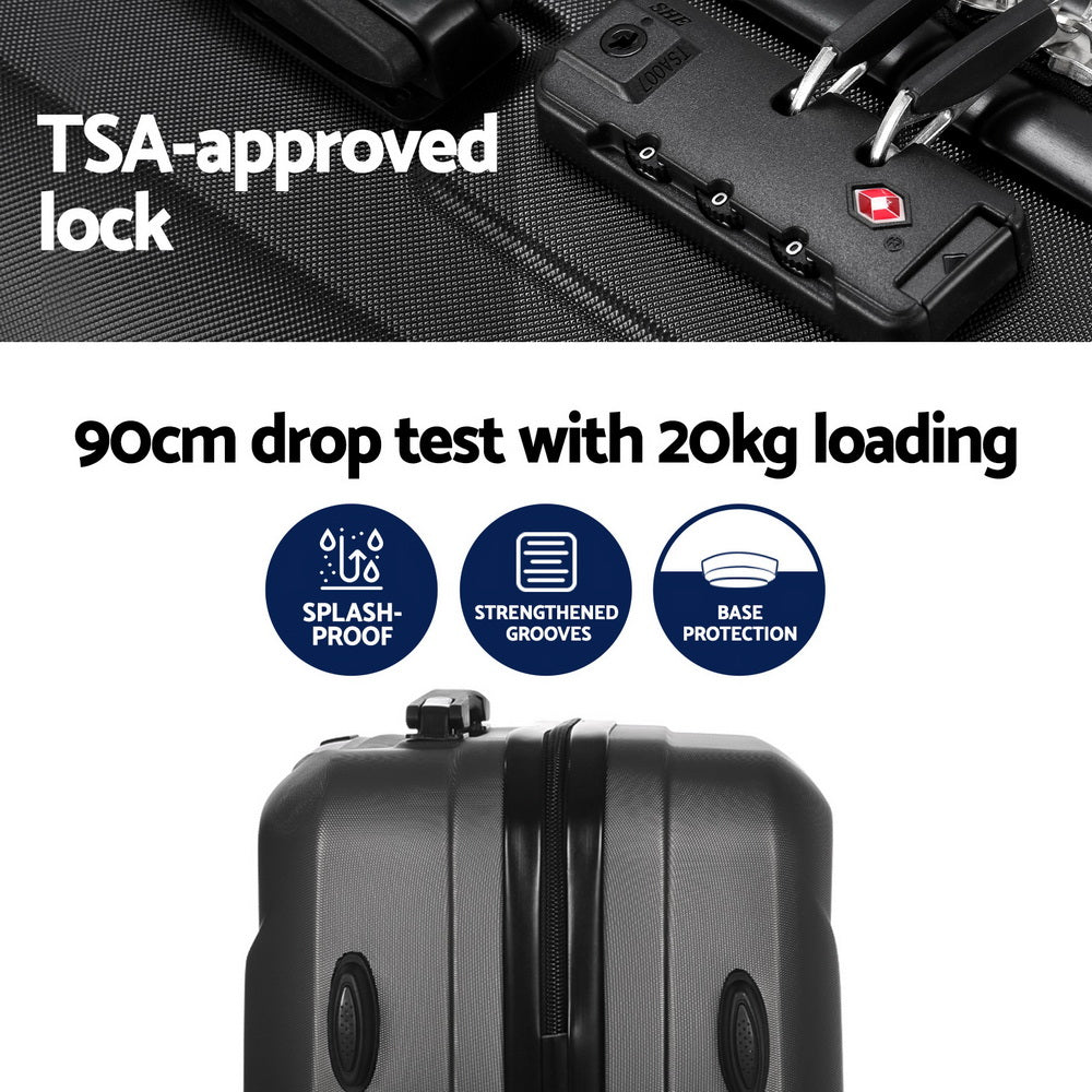 Wanderlite 2Set 20 Inch Luggage Case with 12 Inch Handheld Luggage Box Hard Shell Travel Suitcase TSA Lock LUG-ABS-CB-12-20-BK