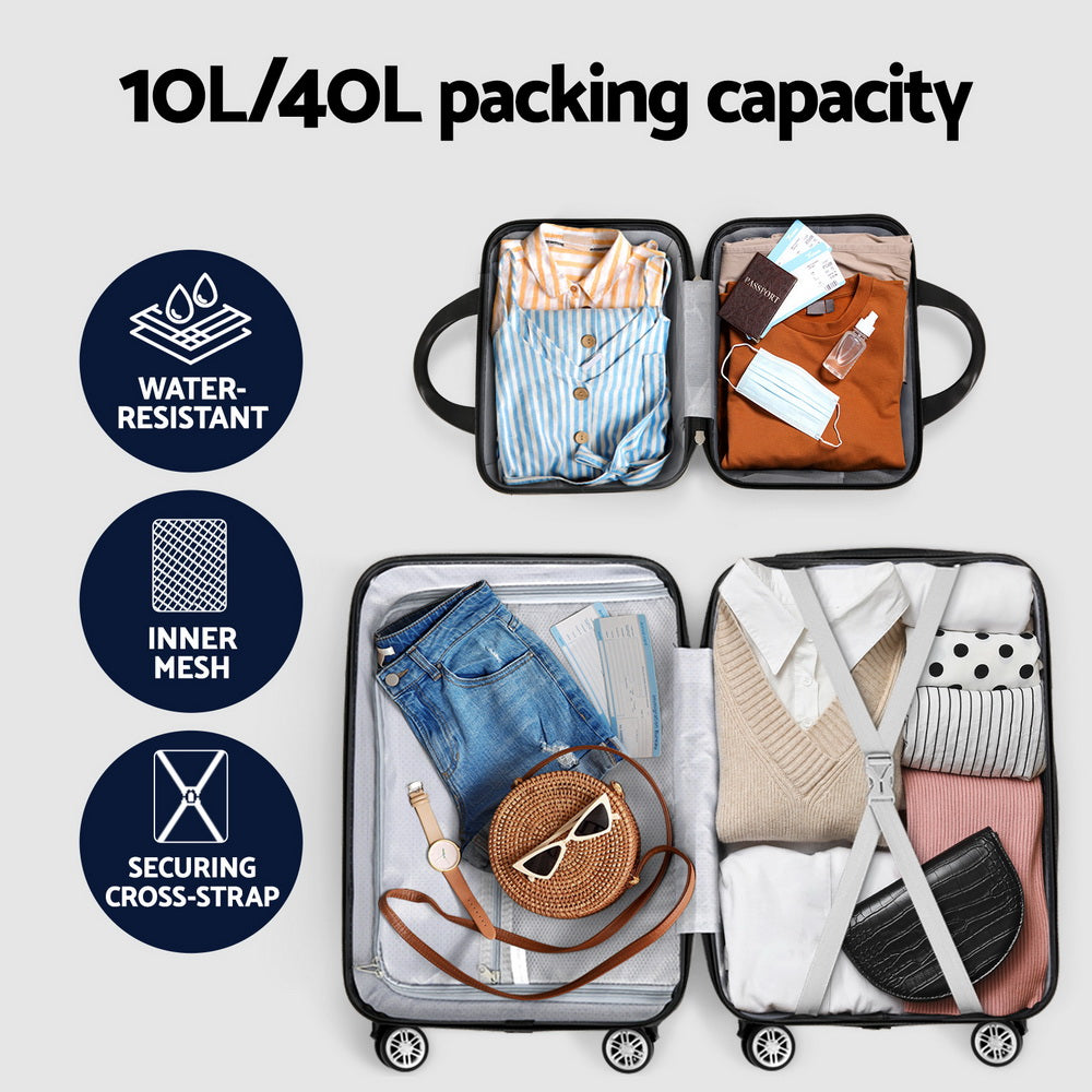 Wanderlite 2Set 20 Inch Luggage Case with 12 Inch Handheld Luggage Box Hard Shell Travel Suitcase TSA Lock LUG-ABS-CB-12-20-BK