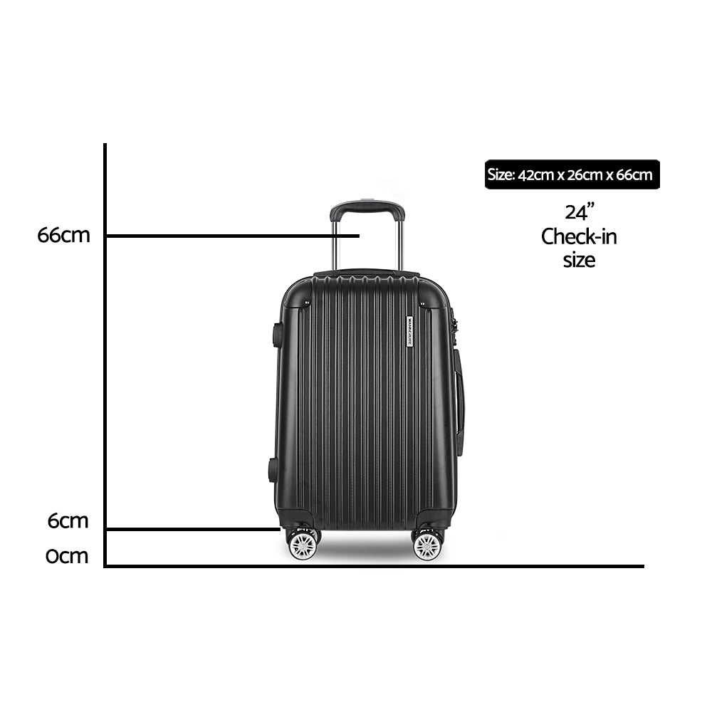 Wanderlite 24 Inch Luggage with TSA Lock Spinner Travel Suitcase Carry On Hard Shell Luggage Case Black LUG-ABS-CLA-24-BK