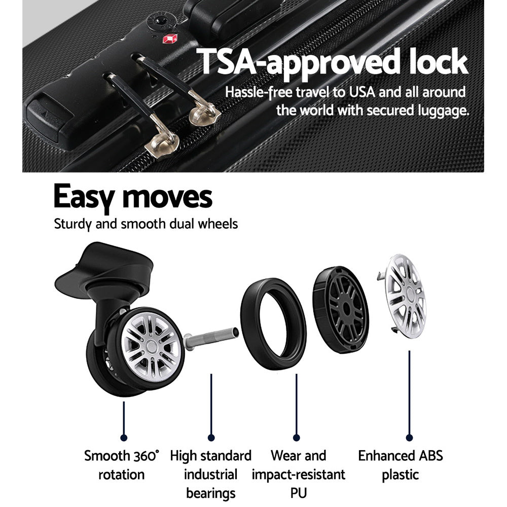Wanderlite 24 Inch Luggage with TSA Lock Spinner Travel Suitcase Carry On Hard Shell Luggage Case Black LUG-ABS-CLA-24-BK