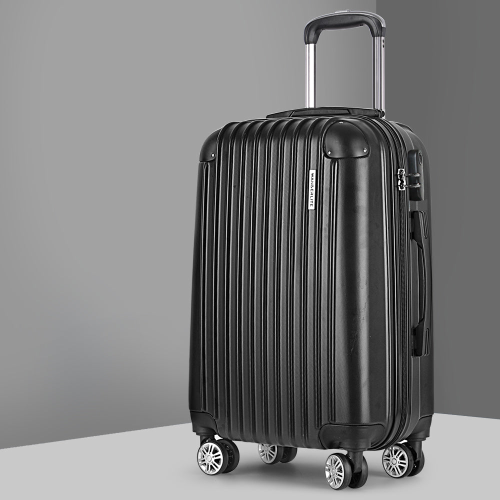 Wanderlite 24 Inch Luggage with TSA Lock Spinner Travel Suitcase Carry On Hard Shell Luggage Case Black LUG-ABS-CLA-24-BK