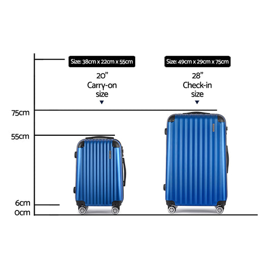 Wanderlite 20-28 Inch Luggage 2Set with TSA Lock Spinner Carry On Hard Shell Travel Suitcase Luggage Case Blue LUG-ABS-CLA-2SET-BU