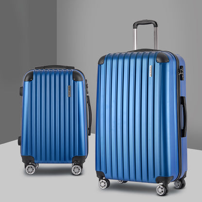 Wanderlite 20-28 Inch Luggage 2Set with TSA Lock Spinner Carry On Hard Shell Travel Suitcase Luggage Case Blue LUG-ABS-CLA-2SET-BU