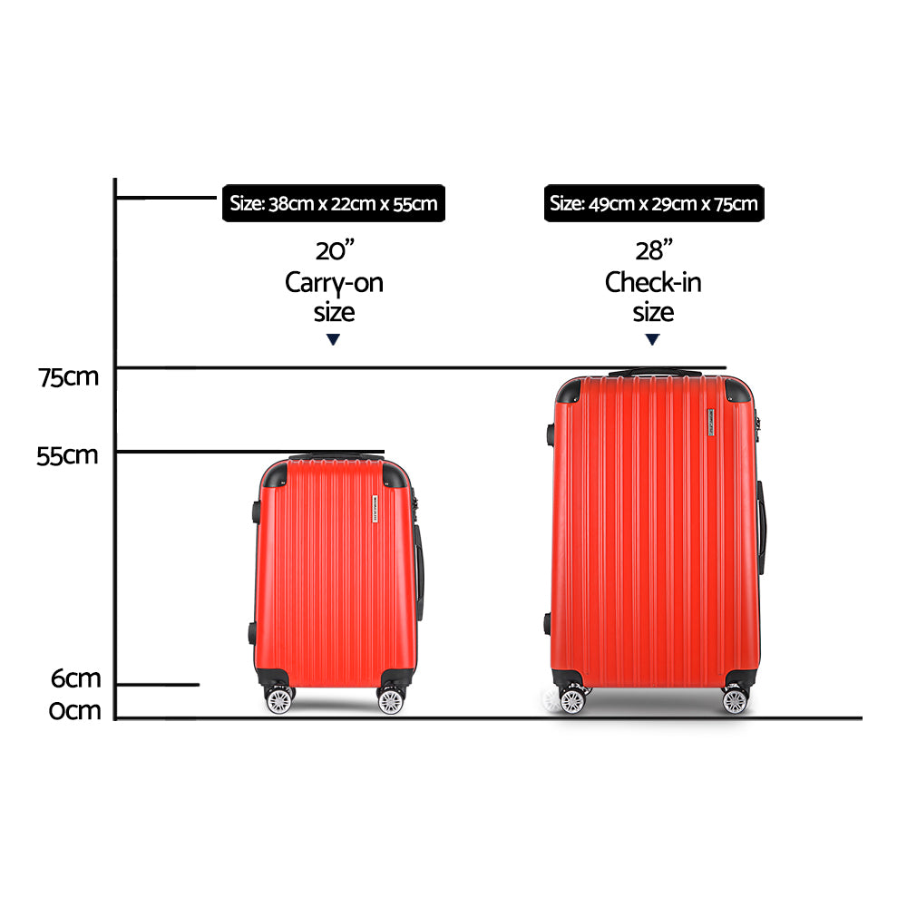 Wanderlite 20-28 Inch Luggage 2Set with TSA Lock Spinner Carry On Hard Shell Travel Suitcase Luggage Case Red LUG-ABS-CLA-2SET-RE
