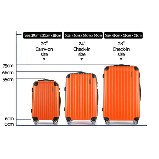 Wanderlite 20-24-28 Inch Luggage 3Set with TSA Lock Spinner Carry On Hard Shell Travel Suitcase Luggage Case LUG-ABS-CLA-3SET-OR