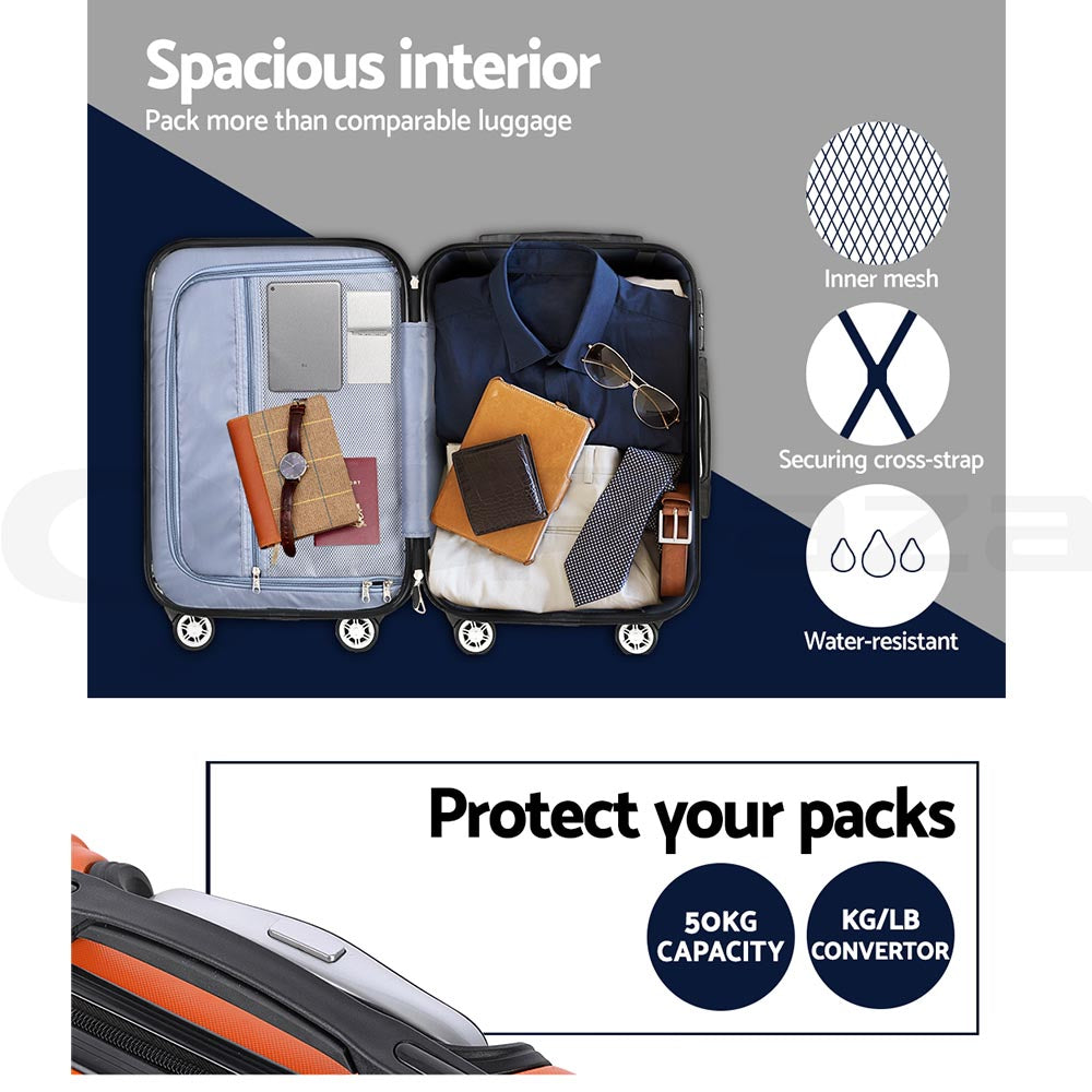 Wanderlite 20-24-28 Inch Luggage 3Set with TSA Lock Spinner Carry On Hard Shell Travel Suitcase Luggage Case LUG-ABS-CLA-3SET-OR