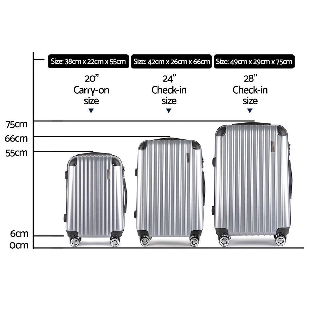 Wanderlite 20-24-28 Inch Luggage 3Set with TSA Lock Spinner Carry On Hard Shell Travel Suitcase Luggage Case LUG-ABS-CLA-3SET-SV