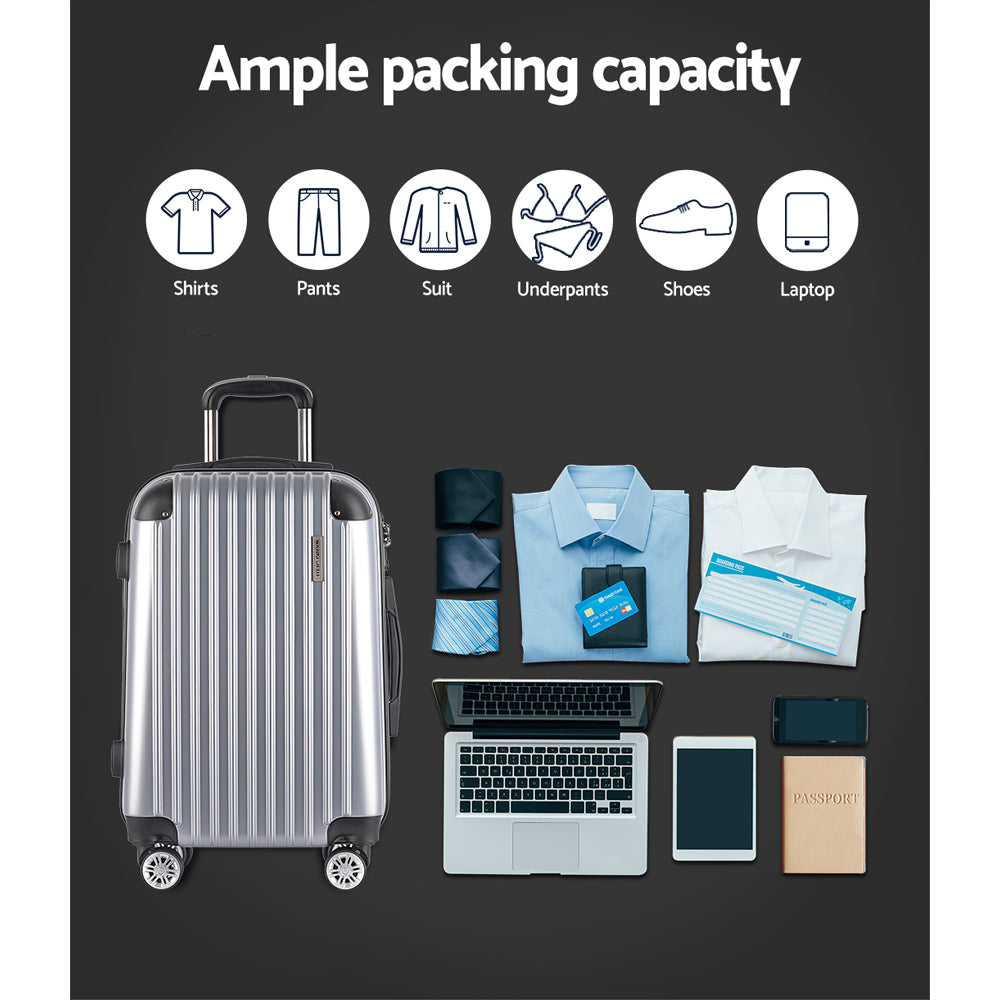 Wanderlite 20-24-28 Inch Luggage 3Set with TSA Lock Spinner Carry On Hard Shell Travel Suitcase Luggage Case LUG-ABS-CLA-3SET-SV