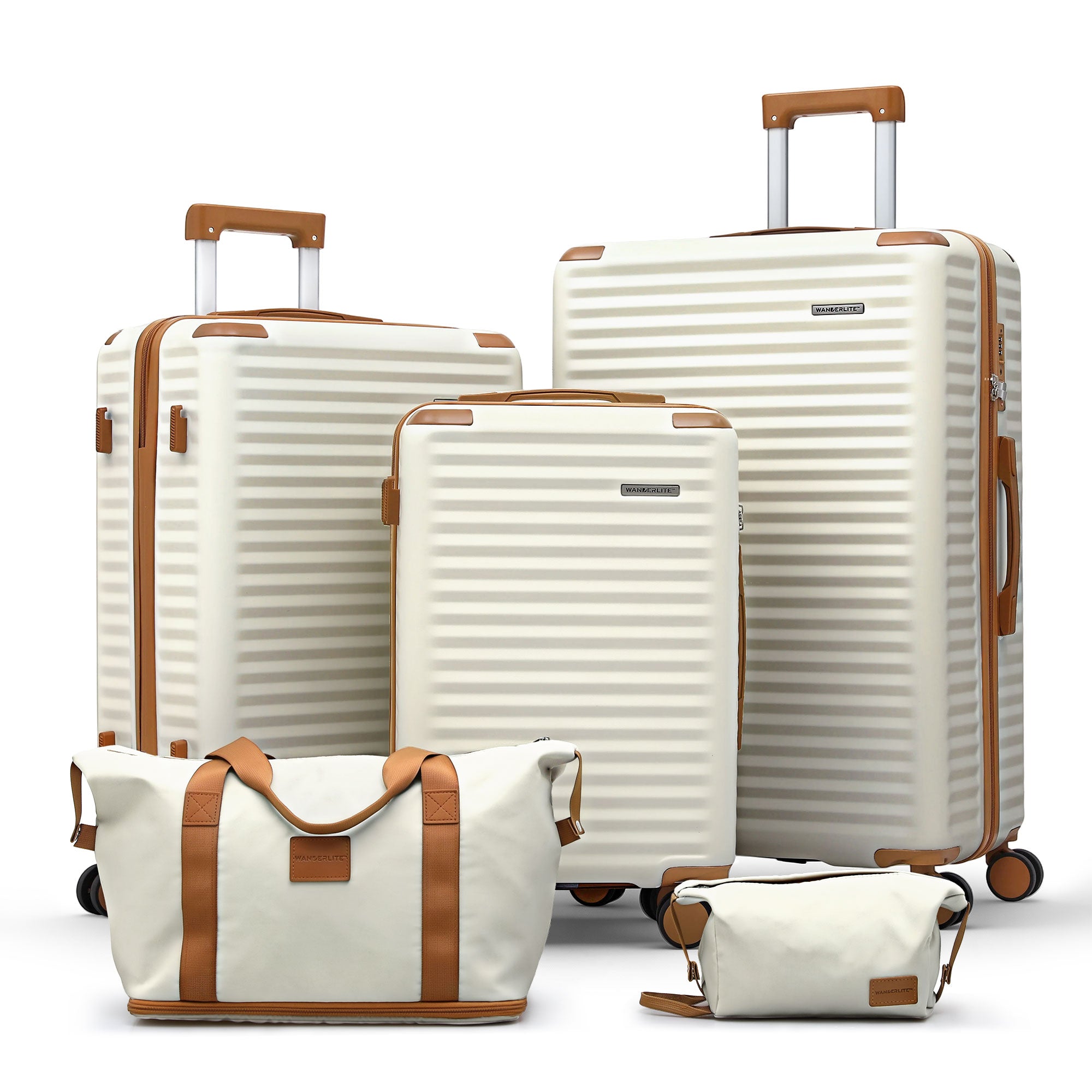 Wanderlite 5pcs Luggage Suitcase Set Trolley Travel TSA Lightweight Hard Case LUG-ABS-DB-5SET-WHBR