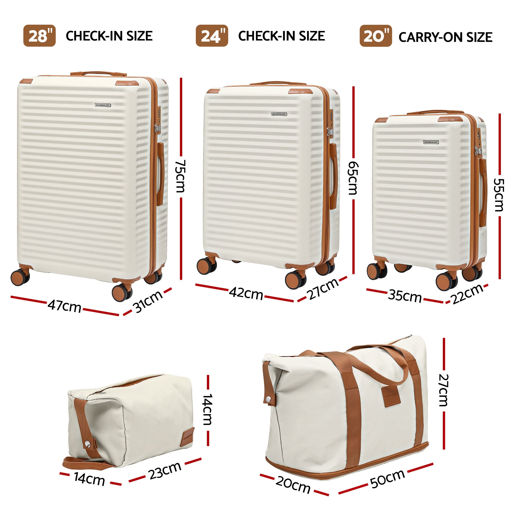 Wanderlite 5pcs Luggage Suitcase Set Trolley Travel TSA Lightweight Hard Case LUG-ABS-DB-5SET-WHBR