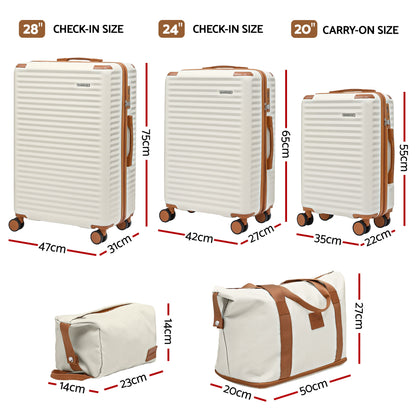 Wanderlite 5pcs Luggage Suitcase Set Trolley Travel TSA Lightweight Hard Case LUG-ABS-DB-5SET-WHBR
