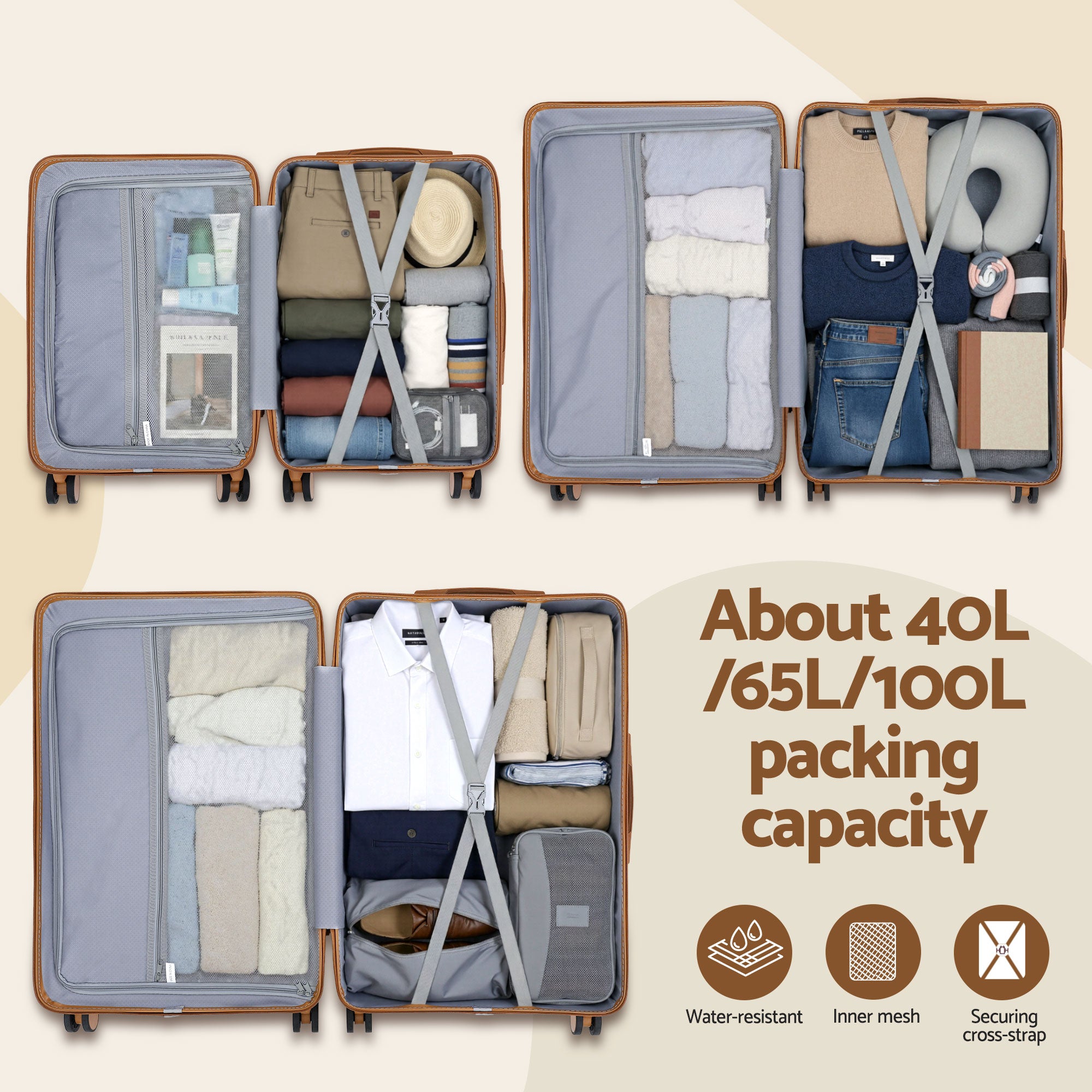 Wanderlite 5pcs Luggage Suitcase Set Trolley Travel TSA Lightweight Hard Case LUG-ABS-DB-5SET-WHBR