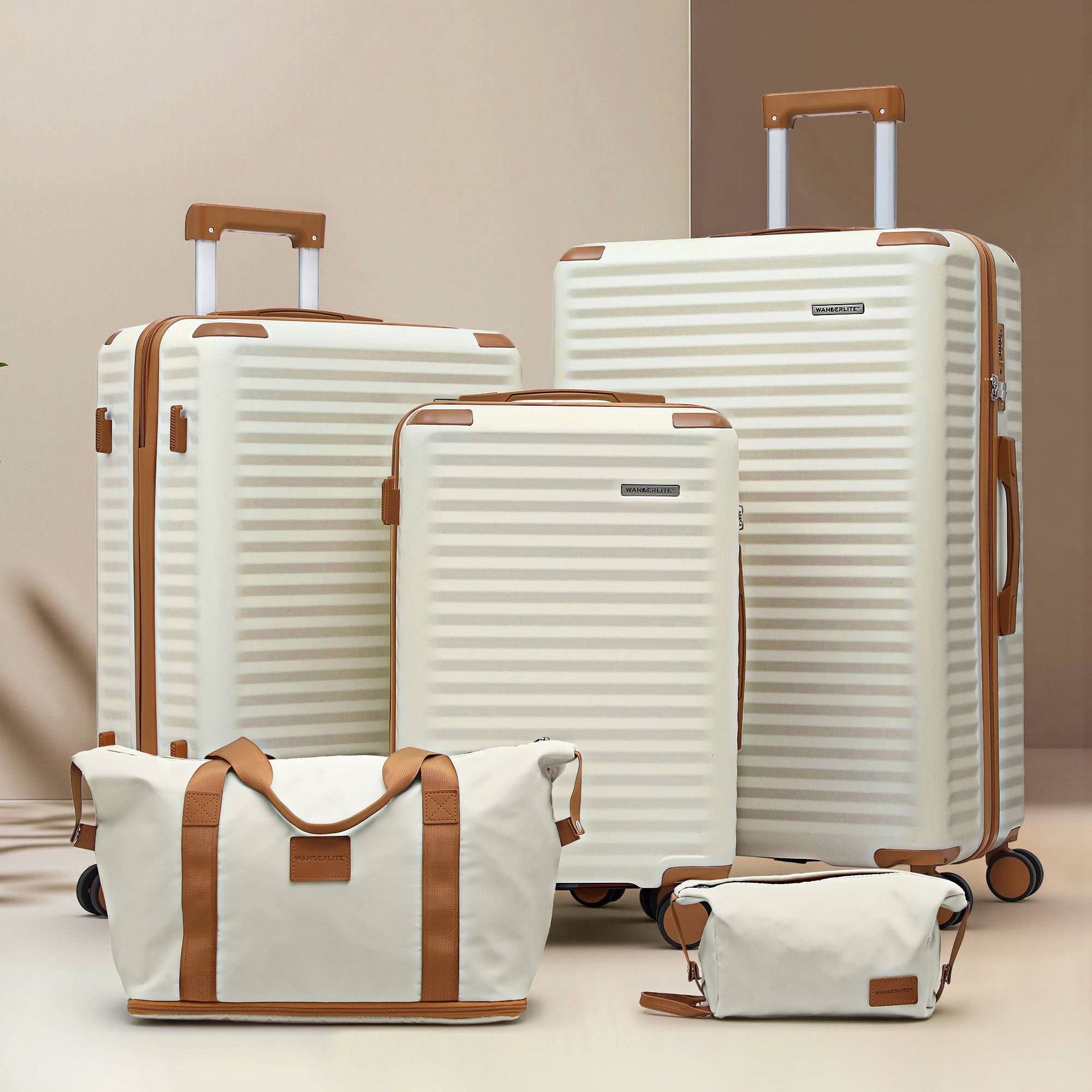 Wanderlite 5pcs Luggage Suitcase Set Trolley Travel TSA Lightweight Hard Case LUG-ABS-DB-5SET-WHBR