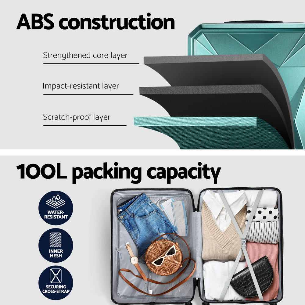 Wanderlite 28-inch Luggage Set with TSA LockABS Hard Shell Travel Suitcase Organiser Luggage Case Atrovirens LUG-ABS-DM-28-AR