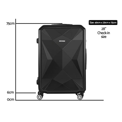 Wanderlite 28-inch Luggage Set with TSA LockABS Hard Shell Travel Suitcase Organiser Luggage Case Black LUG-ABS-DM-28-BK