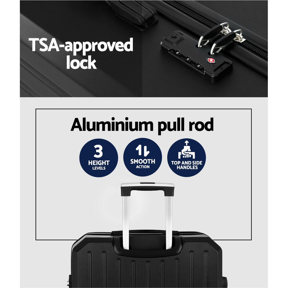 Wanderlite 28-inch Luggage Set with TSA LockABS Hard Shell Travel Suitcase Organiser Luggage Case Black LUG-ABS-DM-28-BK