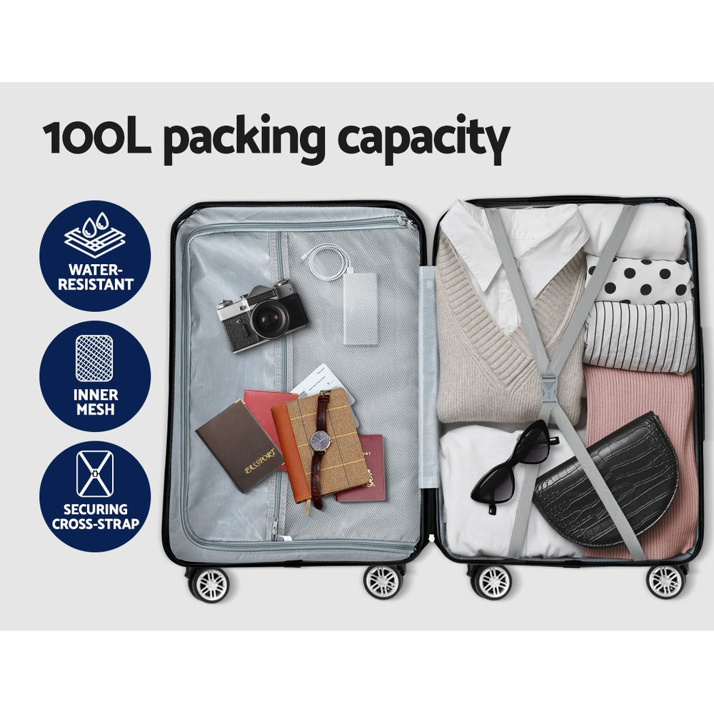 Wanderlite 28-inch Luggage Set with TSA LockABS Hard Shell Travel Suitcase Organiser Luggage Case Black LUG-ABS-DM-28-BK