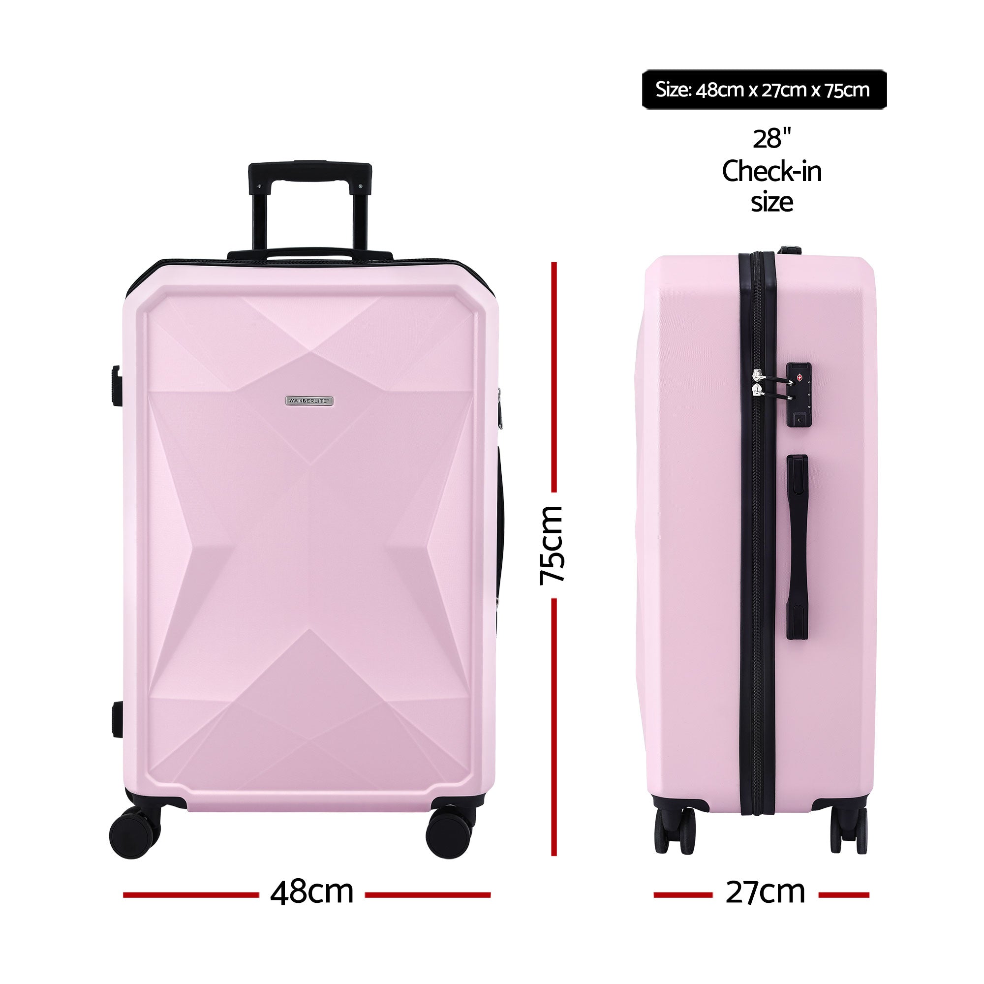 Wanderlite 28" Luggage Suitcase Trolley Travel Lightweight TSA Hardshell Pink LUG-ABS-DM-28-PK