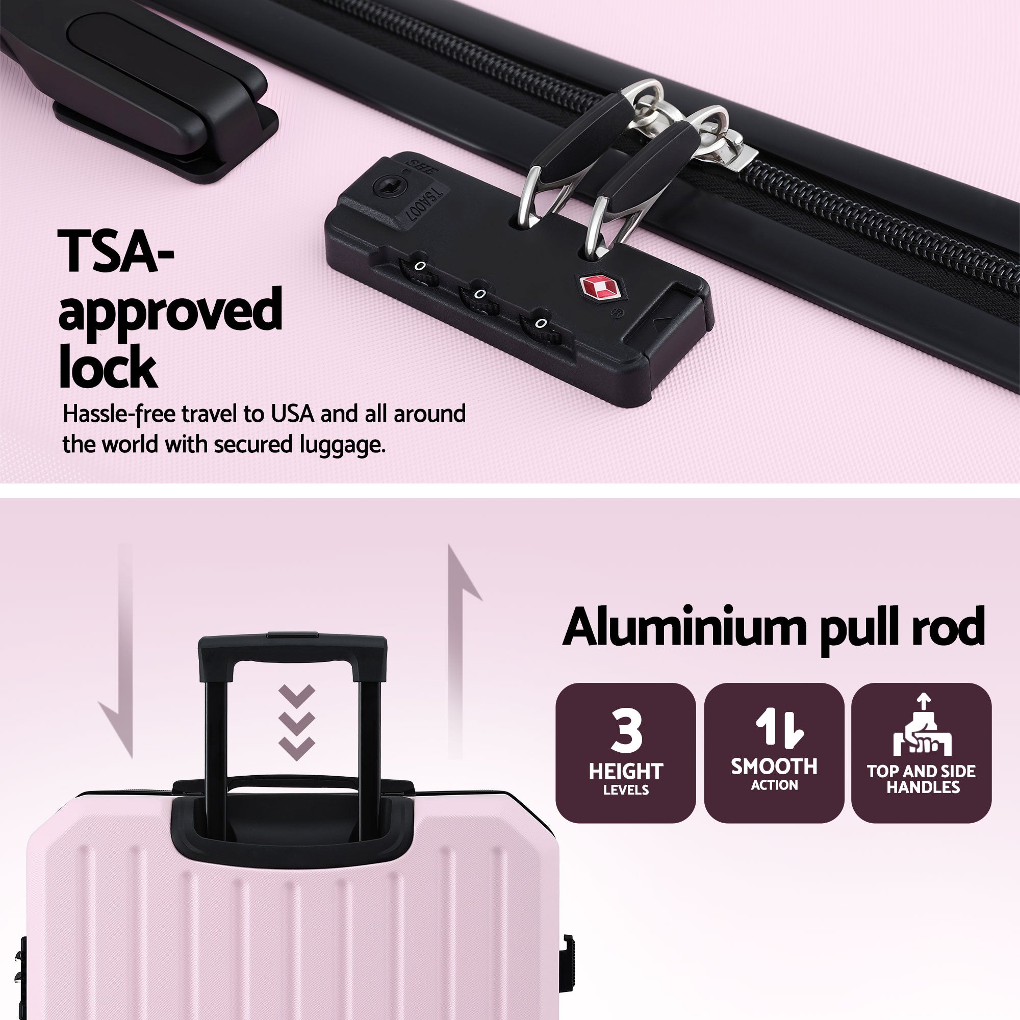 Wanderlite 28" Luggage Suitcase Trolley Travel Lightweight TSA Hardshell Pink LUG-ABS-DM-28-PK