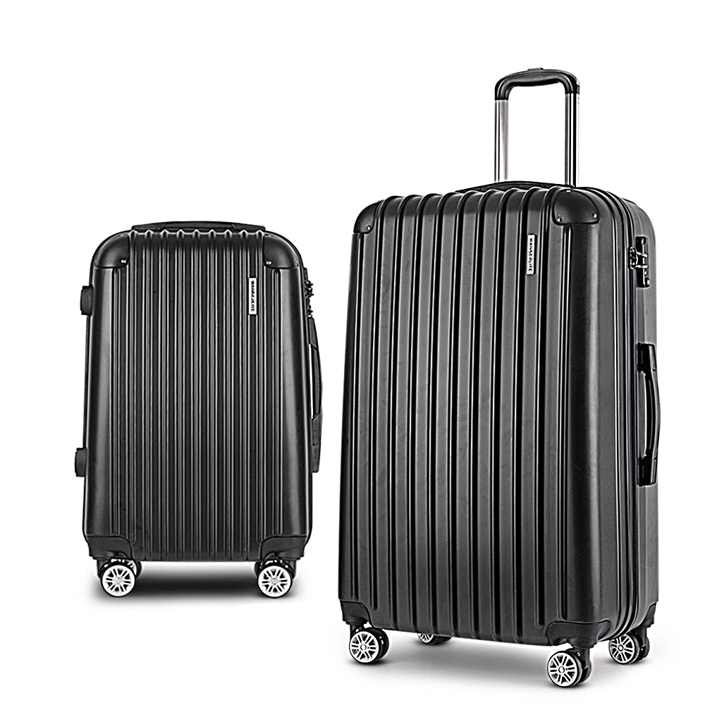 Wanderlite 20in 28in Luggage 2Set with Zipper Lock Carry On Hard Shell Travel Suitcase Luggage Case Black LUG-ABS-ECO-2SET-BK