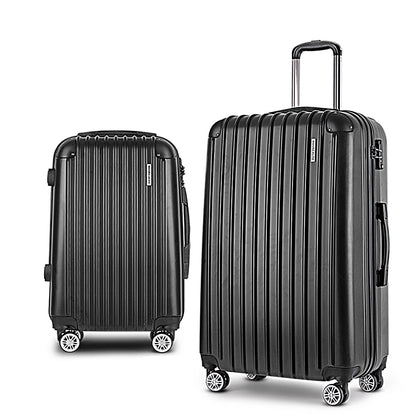 Wanderlite 20in 28in Luggage 2Set with Zipper Lock Carry On Hard Shell Travel Suitcase Luggage Case Black LUG-ABS-ECO-2SET-BK