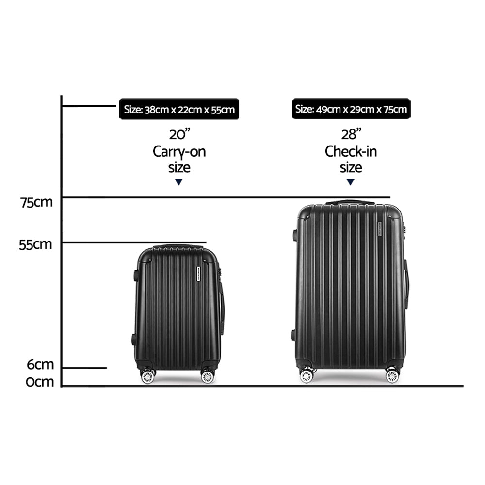 Wanderlite 20in 28in Luggage 2Set with Zipper Lock Carry On Hard Shell Travel Suitcase Luggage Case Black LUG-ABS-ECO-2SET-BK