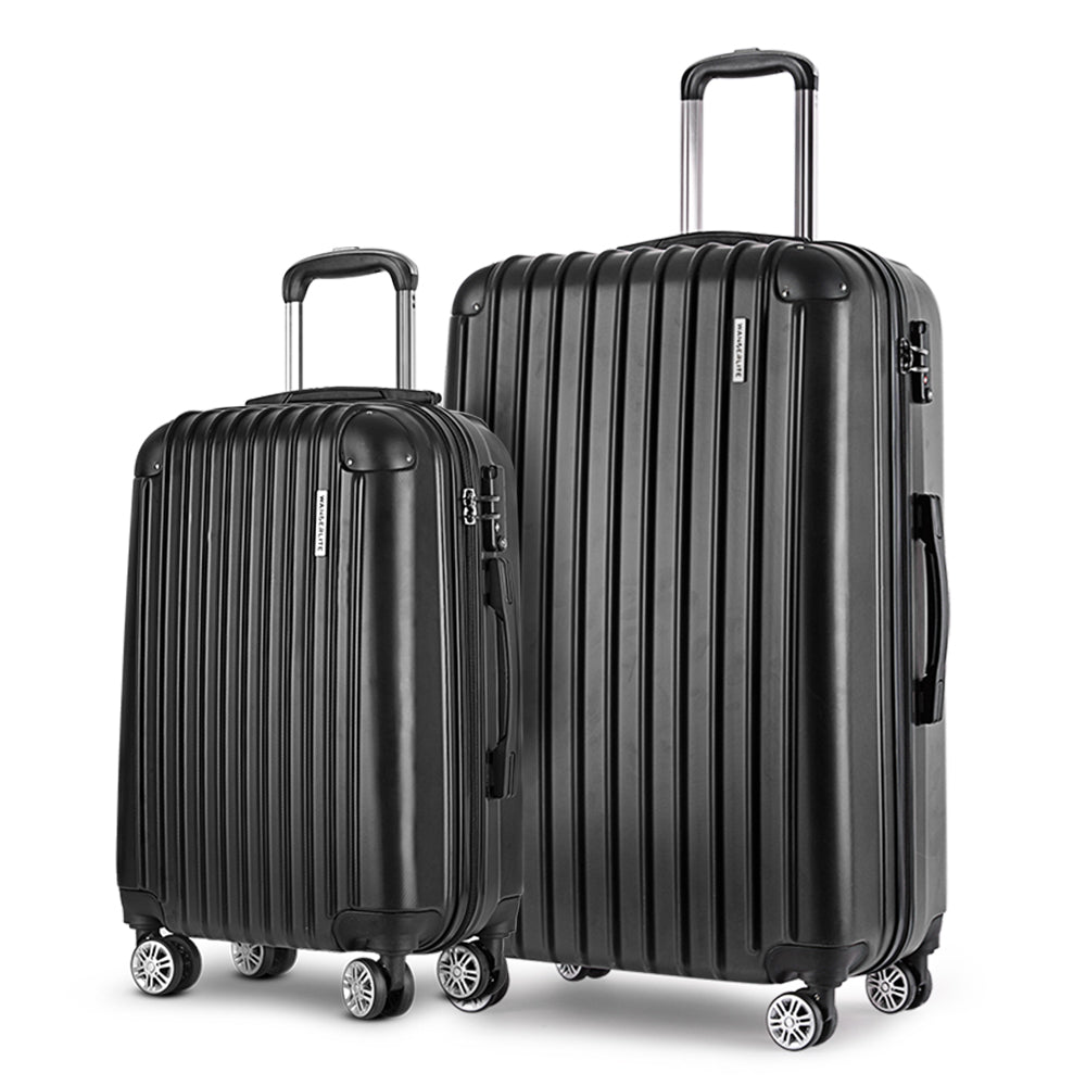 Wanderlite 20in 28in Luggage 2Set with Zipper Lock Carry On Hard Shell Travel Suitcase Luggage Case Black LUG-ABS-ECO-2SET-BK