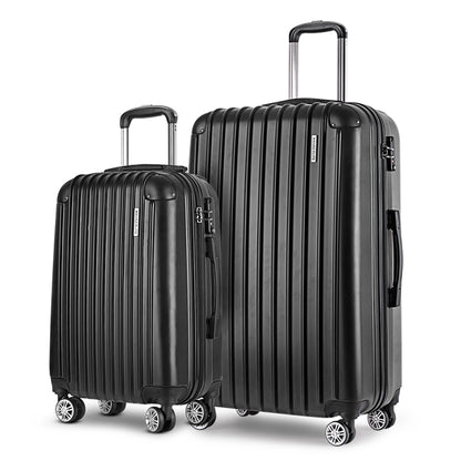 Wanderlite 20in 28in Luggage 2Set with Zipper Lock Carry On Hard Shell Travel Suitcase Luggage Case Black LUG-ABS-ECO-2SET-BK
