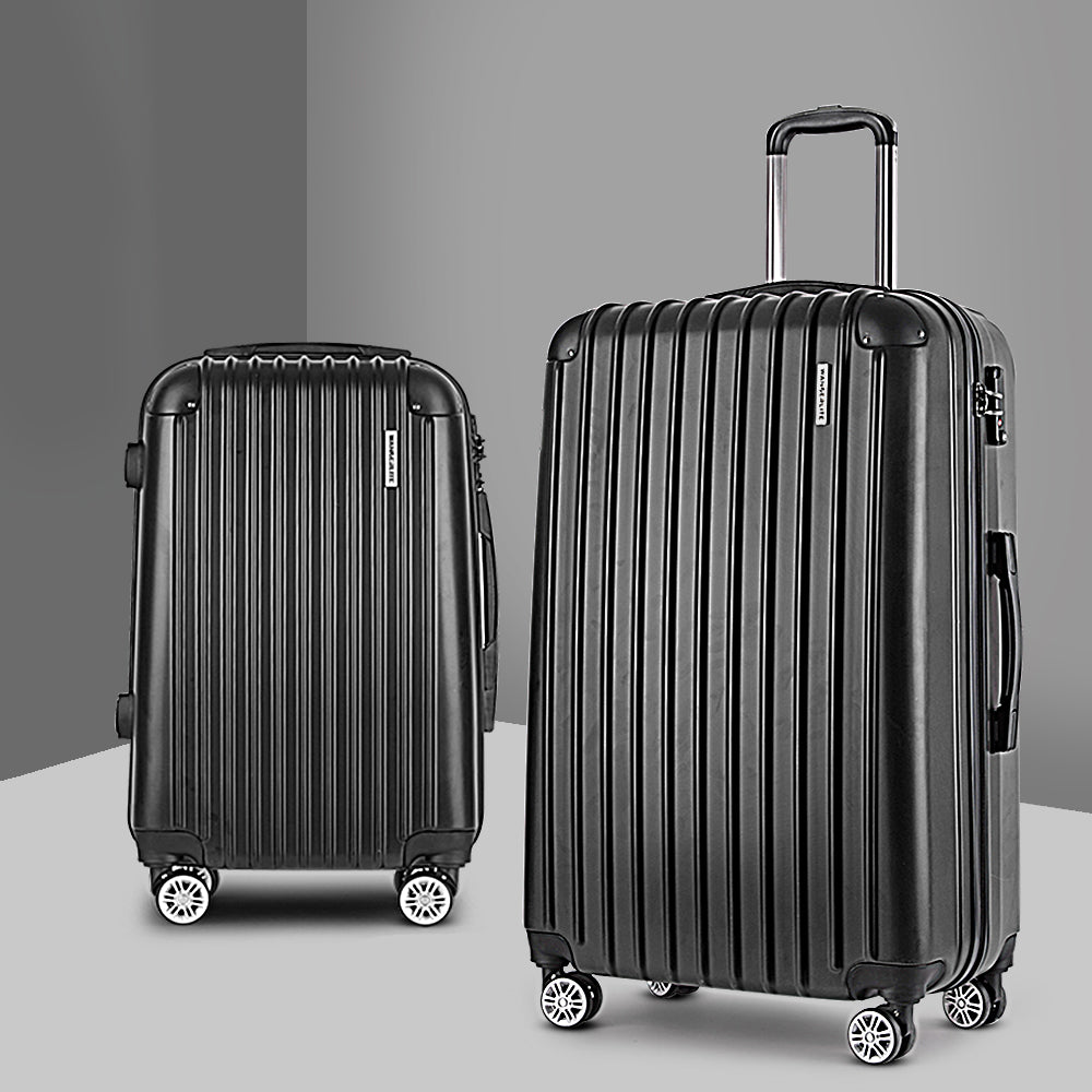 Wanderlite 20in 28in Luggage 2Set with Zipper Lock Carry On Hard Shell Travel Suitcase Luggage Case Black LUG-ABS-ECO-2SET-BK