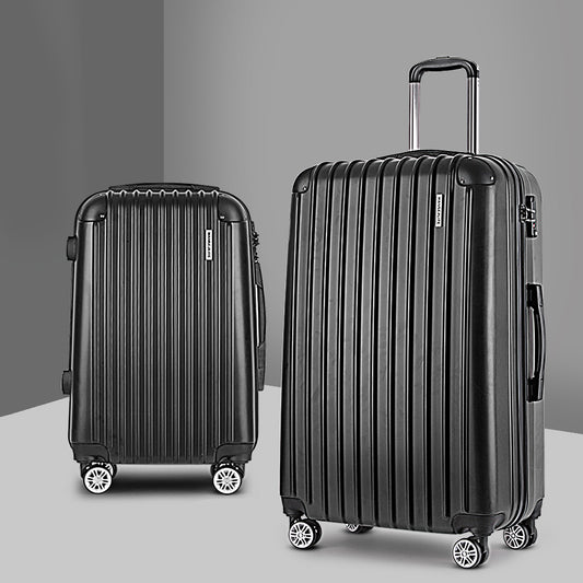Wanderlite 20in 28in Luggage 2Set with Zipper Lock Carry On Hard Shell Travel Suitcase Luggage Case Black LUG-ABS-ECO-2SET-BK