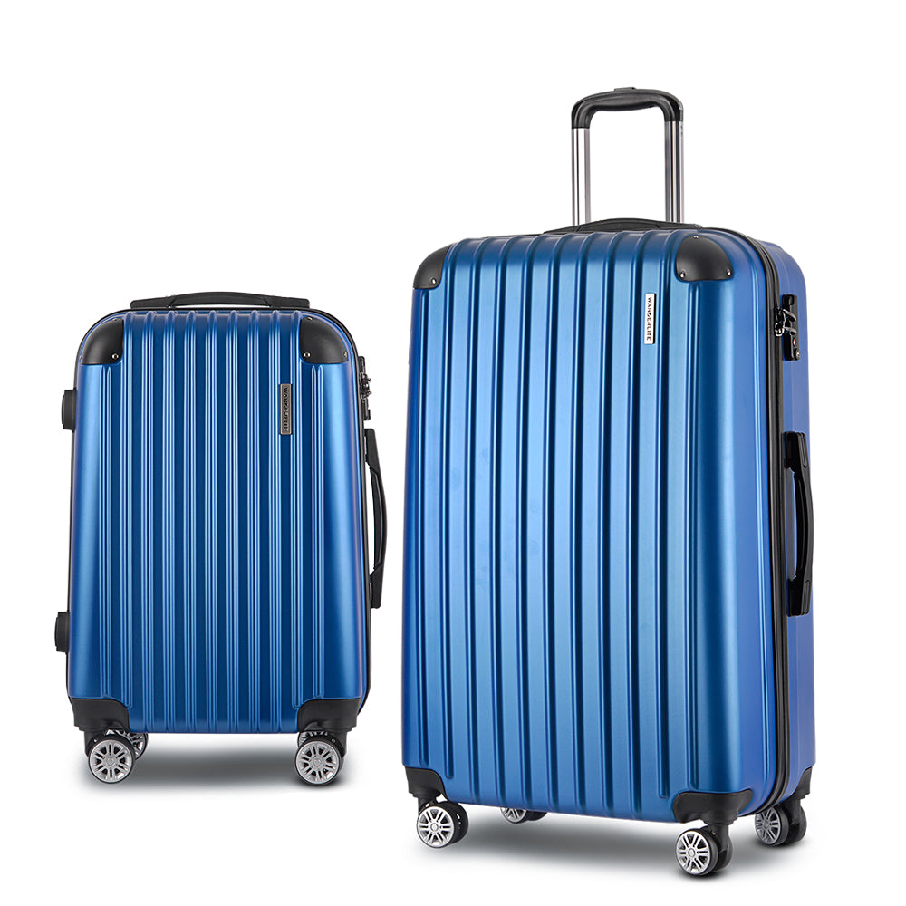 Wanderlite 2 Set Luggage 20-28 Inch with Zipper Lock Carry On Hard Shell Travel Suitcase Luggage Case Blue LUG-ABS-ECO-2SET-BU