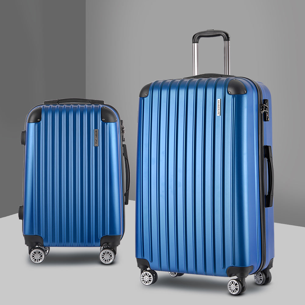 Wanderlite 2 Set Luggage 20-28 Inch with Zipper Lock Carry On Hard Shell Travel Suitcase Luggage Case Blue LUG-ABS-ECO-2SET-BU