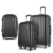 Wanderlite 3 Set Luggage 20-24-28 Inch with Zipper Lock Carry On Hard Shell Travel Suitcase Luggage Case Black LUG-ABS-ECO-3SET-BK