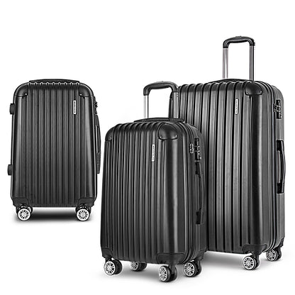 Wanderlite 3 Set Luggage 20-24-28 Inch with Zipper Lock Carry On Hard Shell Travel Suitcase Luggage Case Black LUG-ABS-ECO-3SET-BK