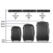 Wanderlite 3 Set Luggage 20-24-28 Inch with Zipper Lock Carry On Hard Shell Travel Suitcase Luggage Case Black LUG-ABS-ECO-3SET-BK