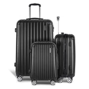 Wanderlite 3 Set Luggage 20-24-28 Inch with Zipper Lock Carry On Hard Shell Travel Suitcase Luggage Case Black LUG-ABS-ECO-3SET-BK