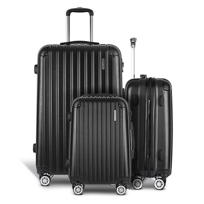 Wanderlite 3 Set Luggage 20-24-28 Inch with Zipper Lock Carry On Hard Shell Travel Suitcase Luggage Case Black LUG-ABS-ECO-3SET-BK