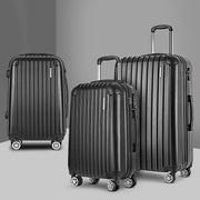 Wanderlite 3 Set Luggage 20-24-28 Inch with Zipper Lock Carry On Hard Shell Travel Suitcase Luggage Case Black LUG-ABS-ECO-3SET-BK