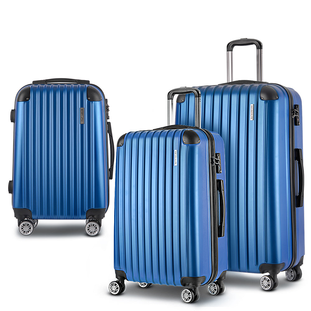 Wanderlite 3 Set Luggage 20-24-28 Inch with Zipper Lock Carry On Hard Shell Travel Suitcase Luggage Case Blue LUG-ABS-ECO-3SET-BU