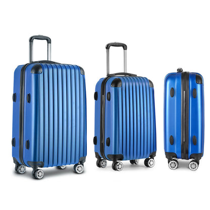 Wanderlite 3 Set Luggage 20-24-28 Inch with Zipper Lock Carry On Hard Shell Travel Suitcase Luggage Case Blue LUG-ABS-ECO-3SET-BU