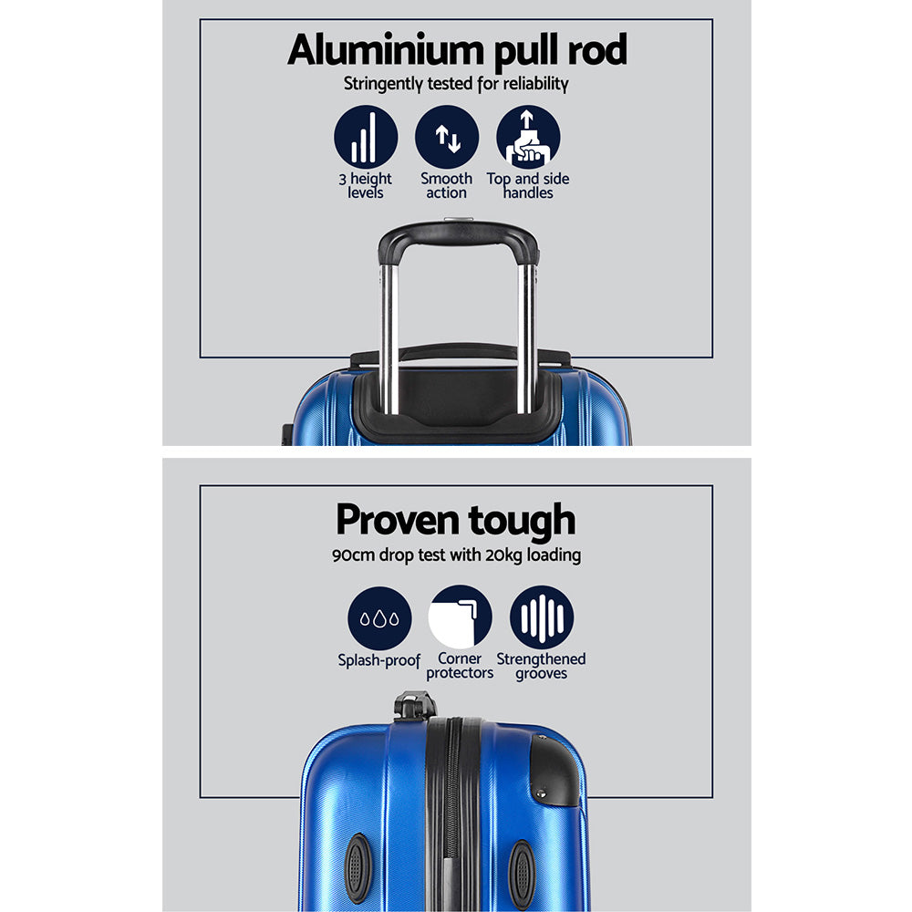 Wanderlite 3 Set Luggage 20-24-28 Inch with Zipper Lock Carry On Hard Shell Travel Suitcase Luggage Case Blue LUG-ABS-ECO-3SET-BU