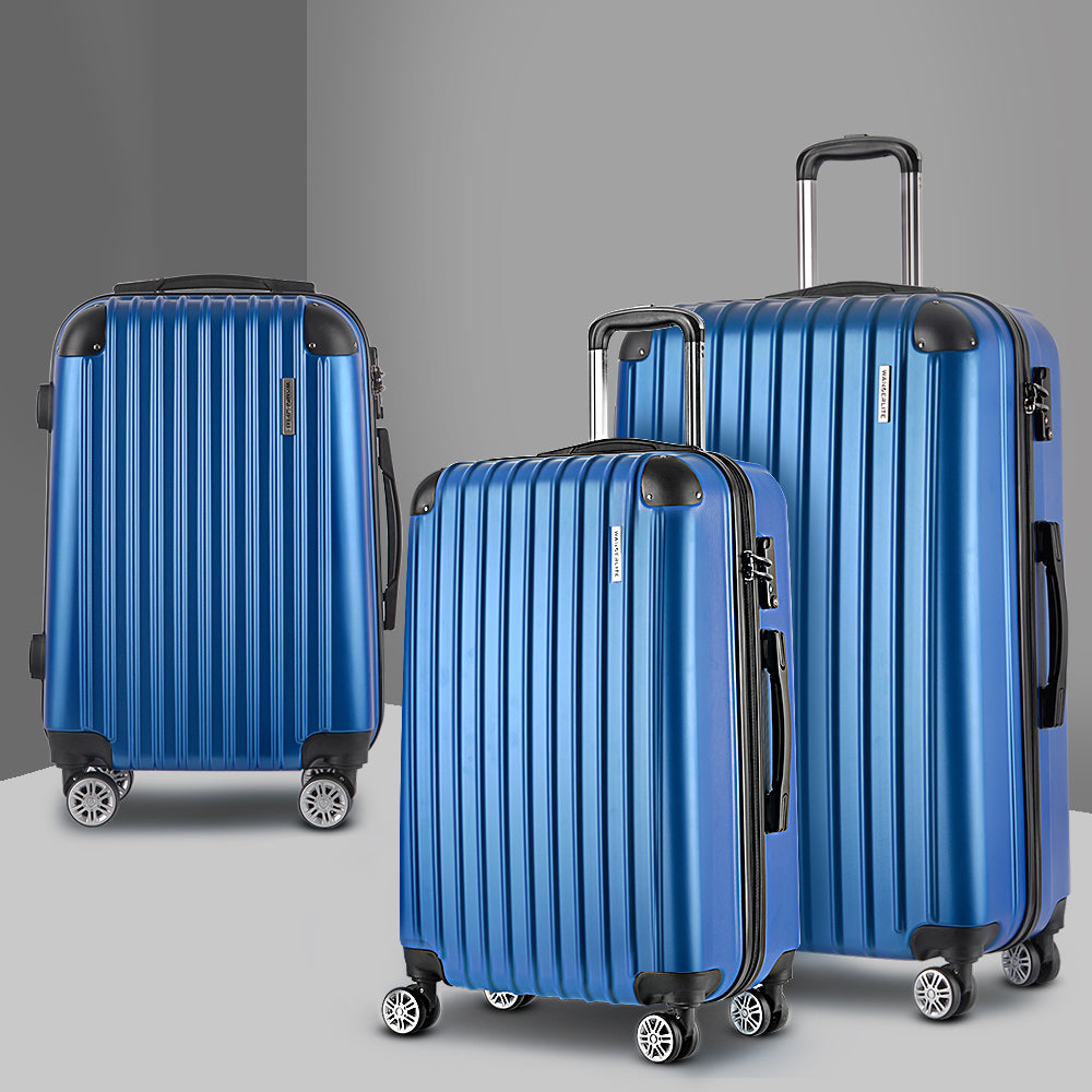 Wanderlite 3 Set Luggage 20-24-28 Inch with Zipper Lock Carry On Hard Shell Travel Suitcase Luggage Case Blue LUG-ABS-ECO-3SET-BU