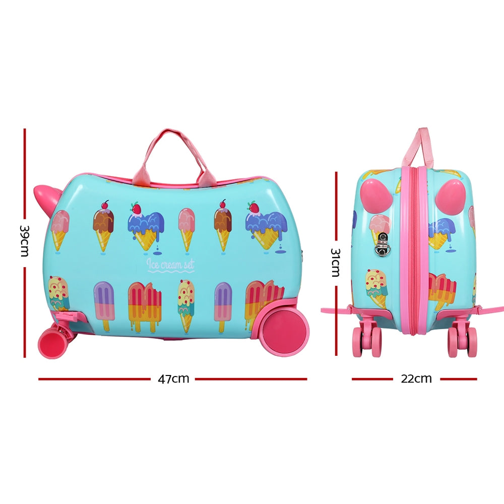 Wanderlite 17" Kids Ride On Luggage Children Suitcase Trolley Travel Ice Cream LUG-ABS-KIDS-ICE