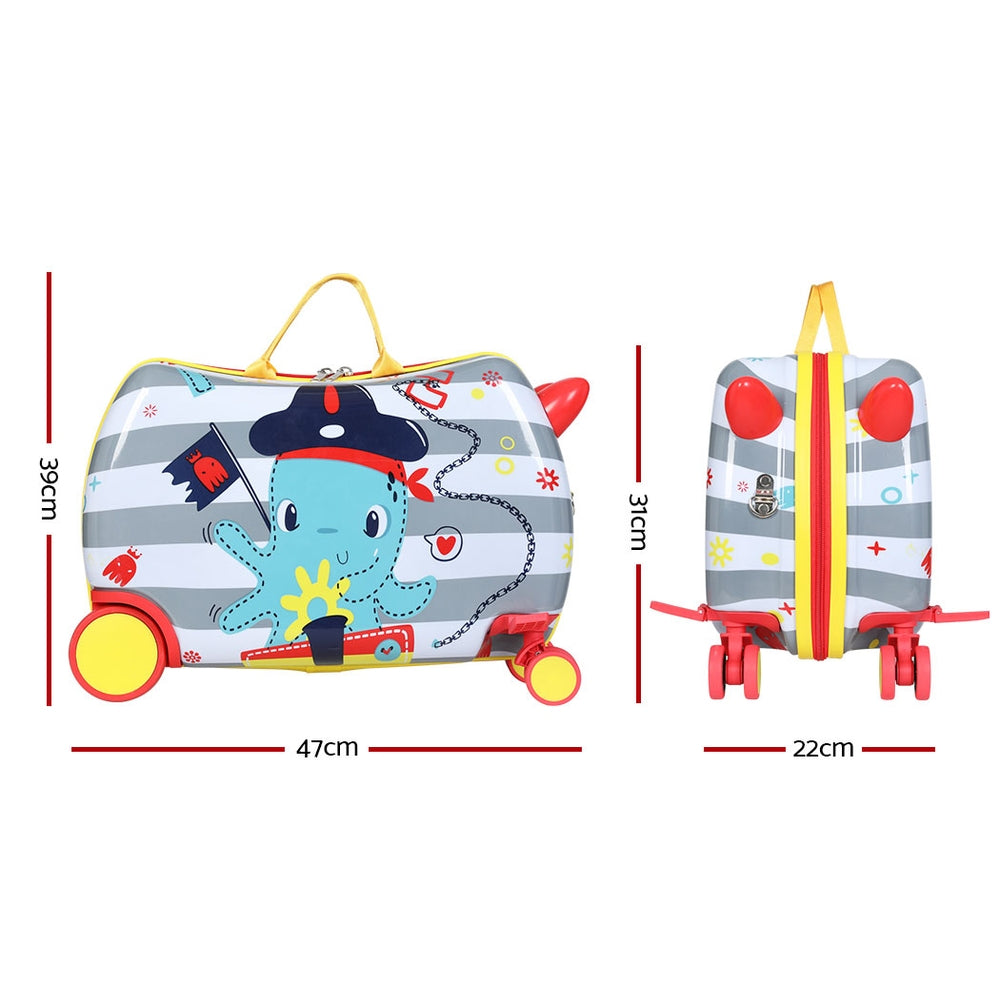 Wanderlite 17" Kids Ride On Luggage Children Suitcase Trolley Travel Octopus LUG-ABS-KIDS-OCT