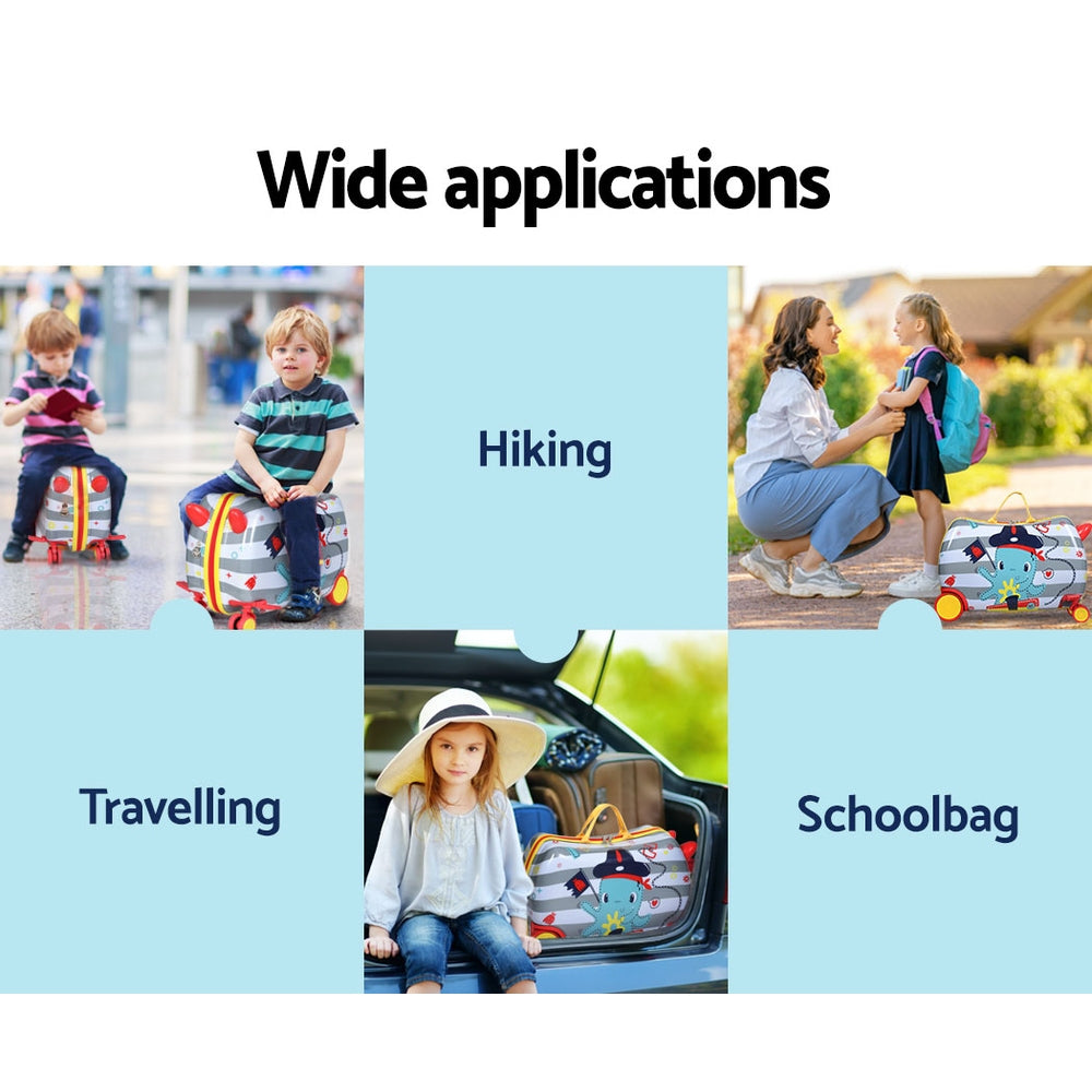 Wanderlite 17" Kids Ride On Luggage Children Suitcase Trolley Travel Octopus LUG-ABS-KIDS-OCT