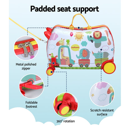 Wanderlite 17" Kids Ride On Luggage Children Suitcase Trolley Travel Zoo LUG-ABS-KIDS-ZOO
